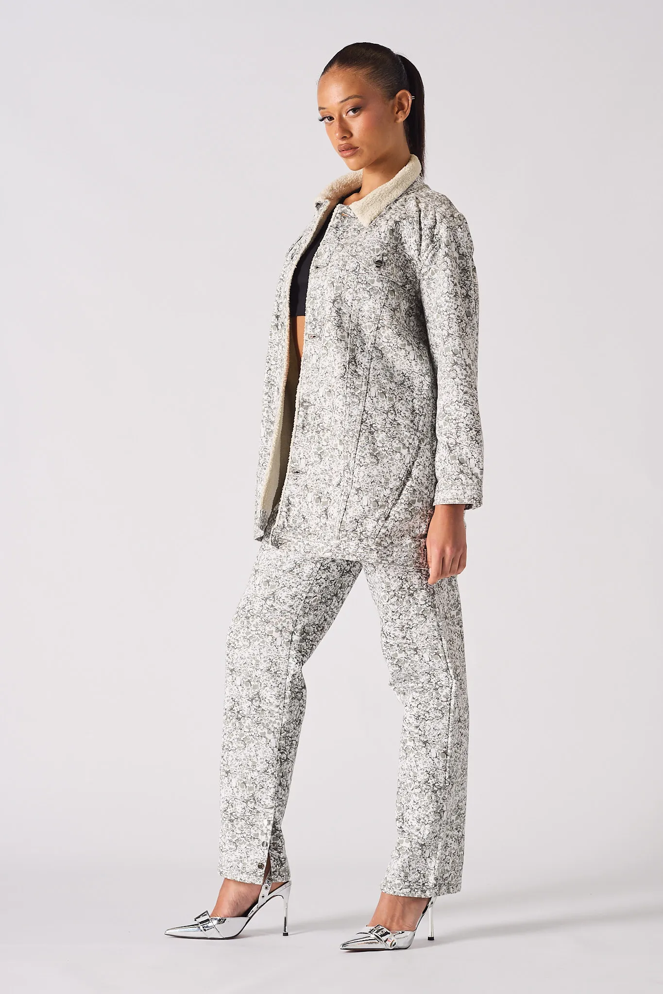 Sherpa printed Denim Jacket - Grey