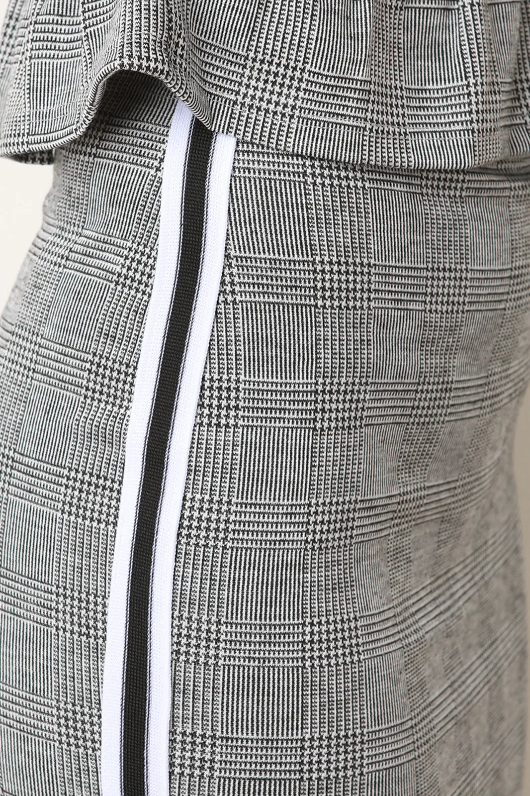Side Stripe Plaid Print Pencil Skirt
