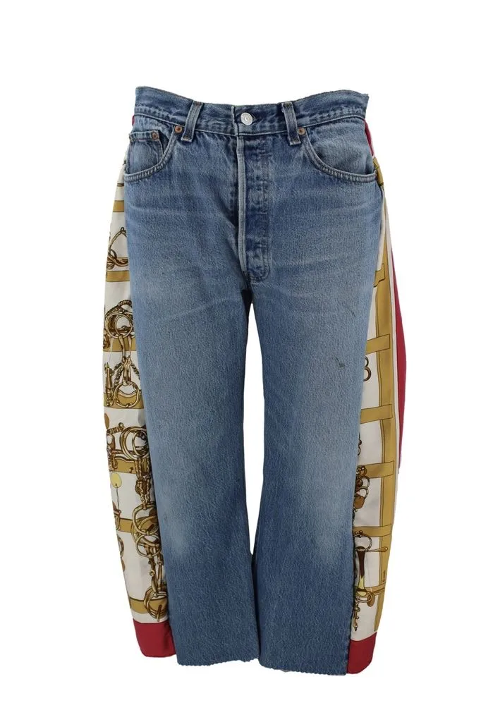 Silk Scarf Panel Pants