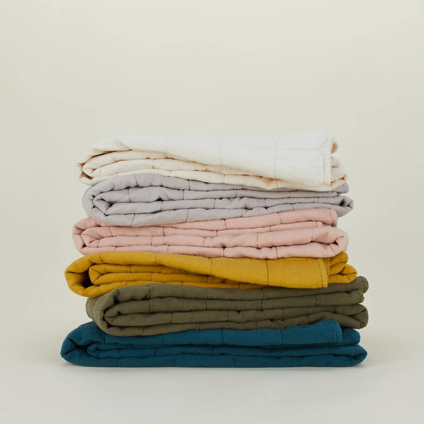 Simple Linen Quilted Throw - Mustard