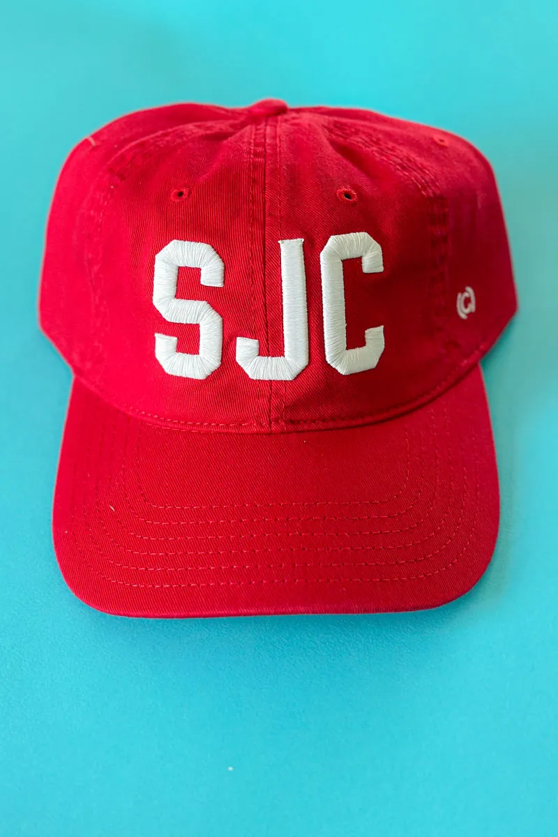 SJC Red Dad Hat - White Thread
