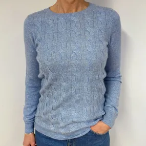 Sky Blue Cable Cashmere Crew Neck Jumper Medium
