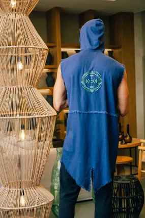 SLEEVELESS NAVY BLUE HOODIE WITH BACK EMBROIDERY PRICE