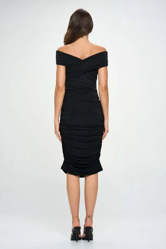 Solid Off Shoulder Midi Bodycon Dress