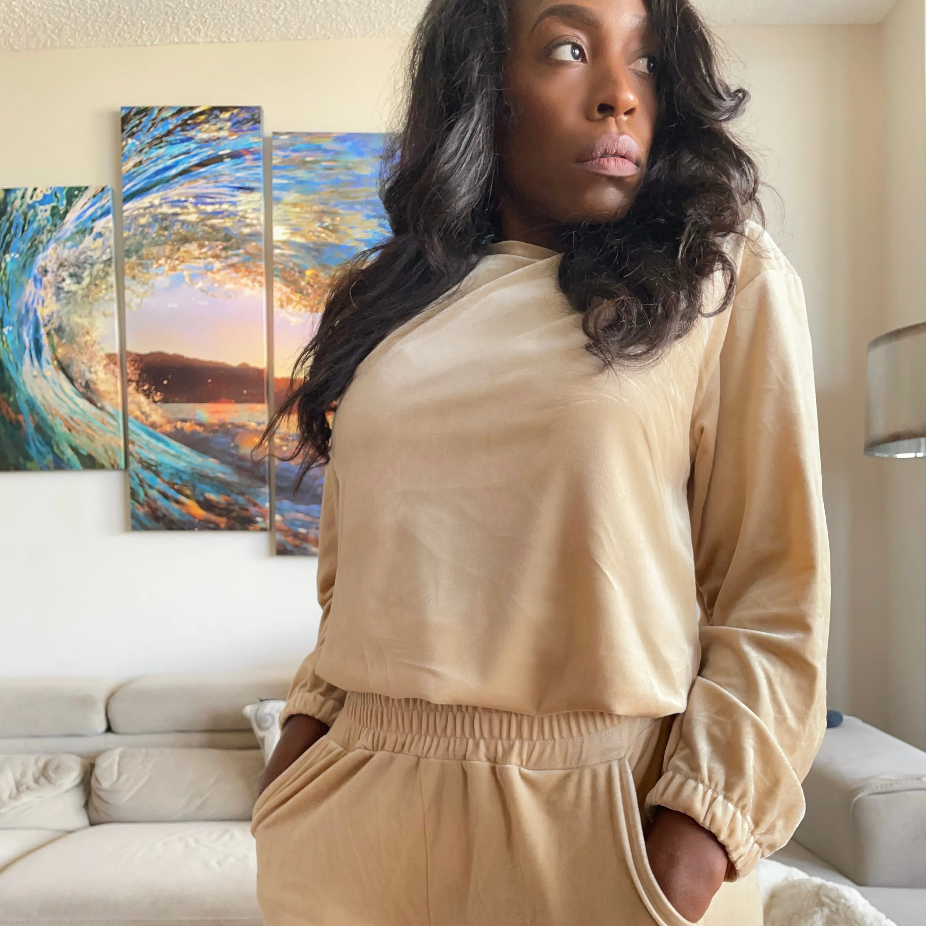 Velvet Crew Neck Sweatshirt | Lady of Leisure Velvet Sweatshirt Top Buttercream