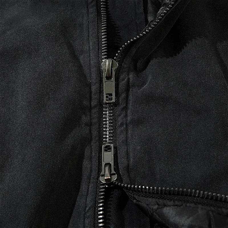 Washed denim quilted lining bomber