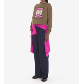 Women College Fox Printed Comfort Sweatshirt - Khaki