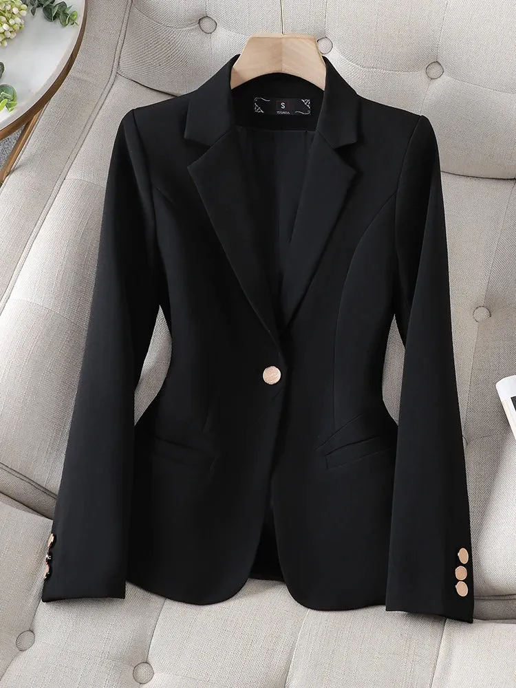 Women Formal Blazer In Solid Beige Coffee Black