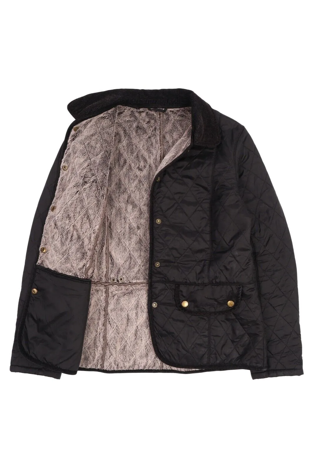 Women's BARBOUR Black Quilted Fleece Lined Jacket Size UK 14 US 10
