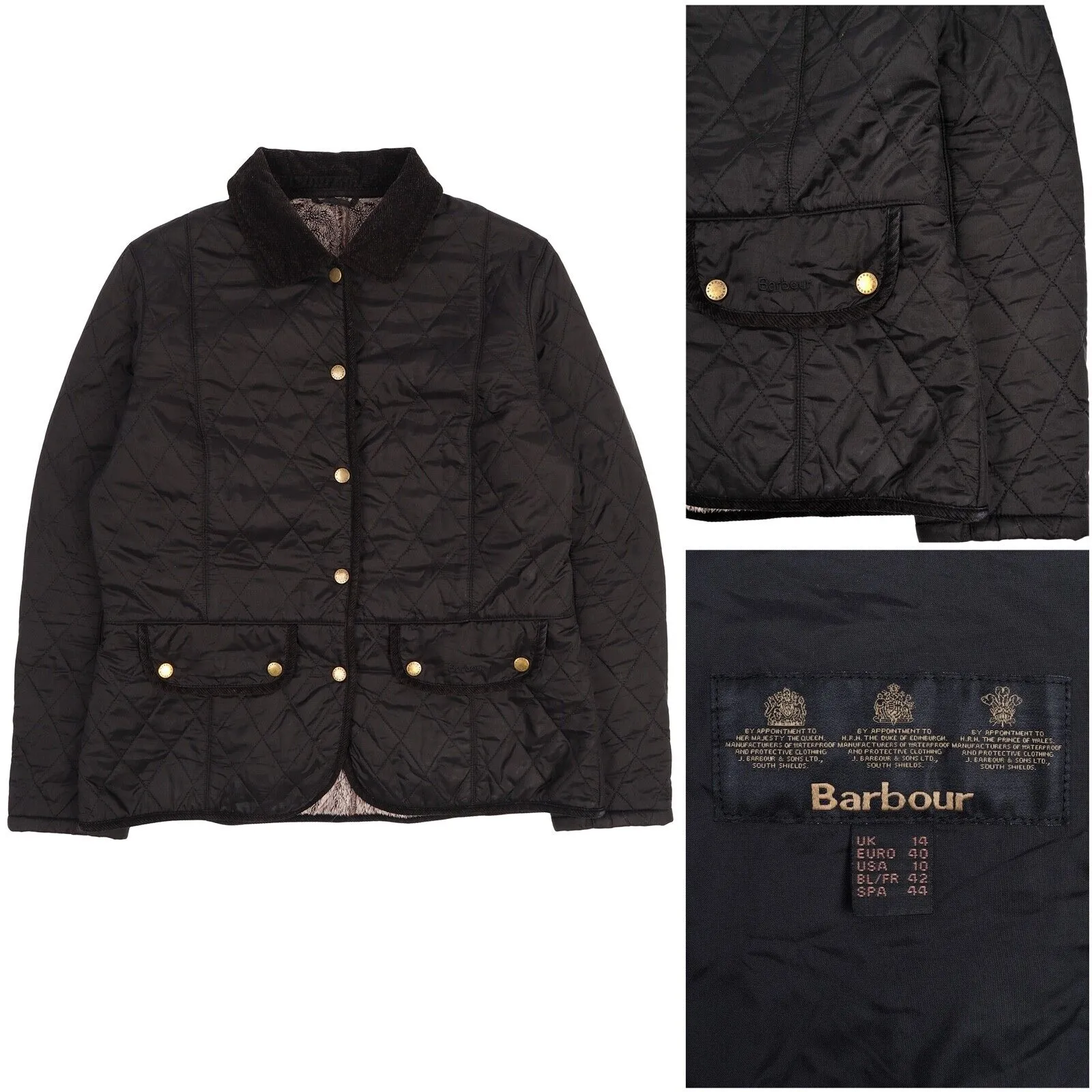 Women's BARBOUR Black Quilted Fleece Lined Jacket Size UK 14 US 10