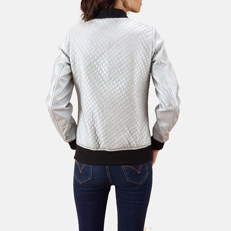Women's Lana Silver Leather Bomber Jacket